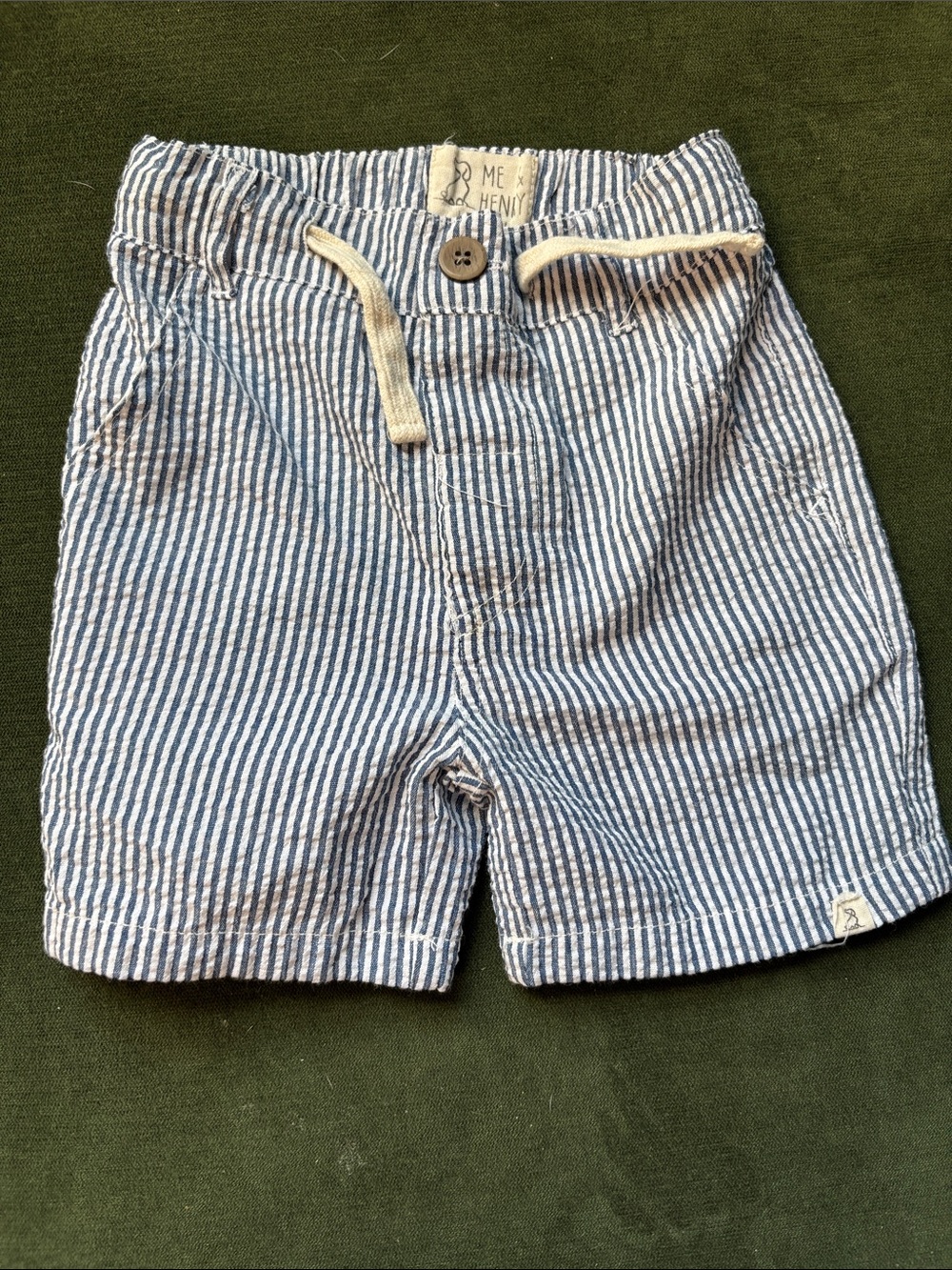 Blue & White Striped Seersucker Shorts for Kids